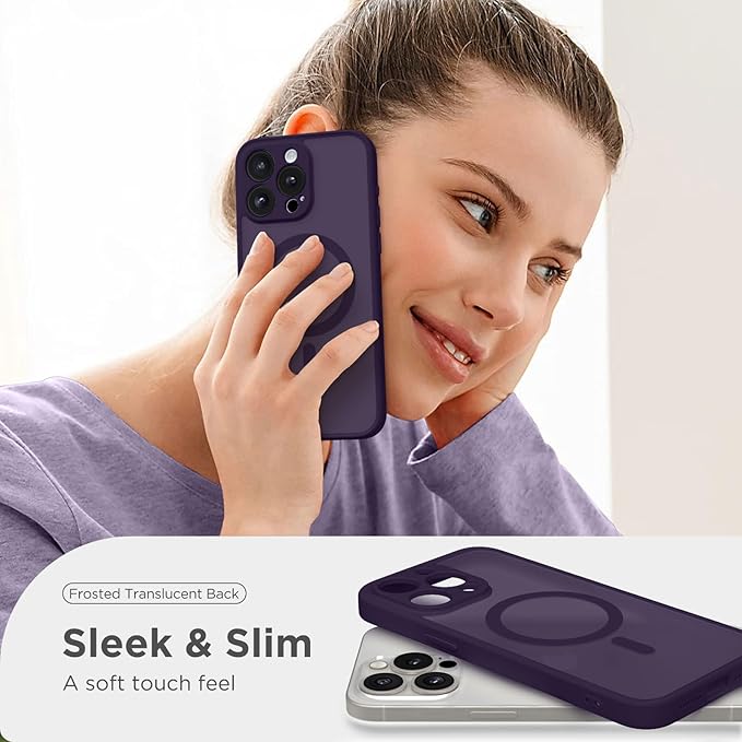CAPRARO Magnetic for iPhone 13 Pro Case, [Compatible with MagSafe] [Full Camera Protection] Shockproof Protective Slim Translucent Matte Phone Case for iPhone 13 Pro 6.1'', Deep Purple