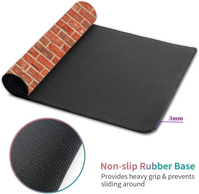 Desk Pad Mat Gaming Mouse Pads with Coasters Set, Stitched Edges Design Mouse Pad XXL Large Mouse Pad for Laptop Computers Red Brick Wall Pattern Desk Writing Mat for Office & Home 31.5"x 11.8"