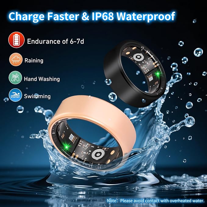 Smart Ring Health Tracker for Women Men with Fitness Tracker/Sleep Monitoring/Heart Rate/Blood Oxygen/Blood Pressure/Air Gestures /IP68 Waterproof, No Subscription Required, Charging Case