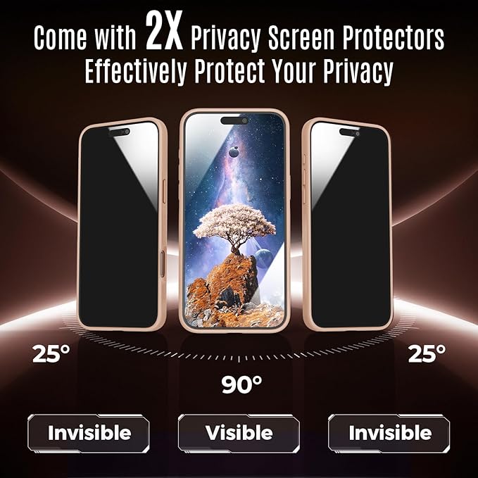 Symcele Designed for iPhone 16 Pro Case, Compatible with MagSafe, with Privacy Screen Protectors X2, [Camera Protection] [15FT Military Drop Protection] Shockproof Phone Case, 2024, Light Brown