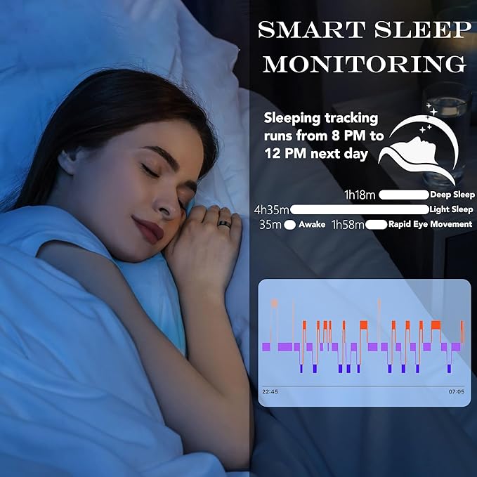 Smart Health Ring for Women Men Fitness Tracker with Heart Rate, Blood Oxygen, Blood Pressure, Sleep Monitoring, Step Counting, IP68 Waterproof for iOS and Android, No APP Fee, Rose Gold 13