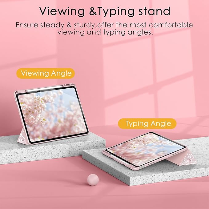 Soke Case for iPad Pro 12.9 Inch (6th/5th/4th/3rd Generation, 2022/2021/2020/2018) - Pencil Holder + Auto Sleep/Wake + Camera Protection, Transparent Shockproof Back Cover, Book Pink