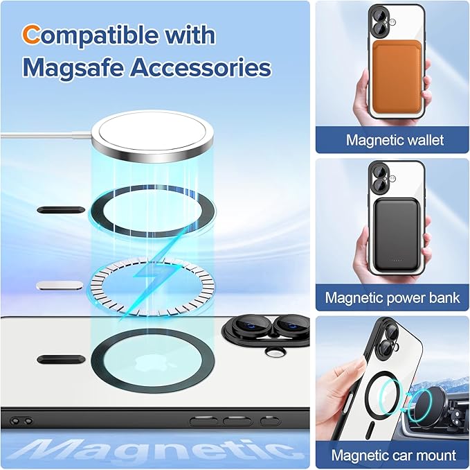 Hython Magnetic Clear for iPhone 17 Case with Camera Lens Protector [Compatible with MagSafe] Luxury Plating Edge Slim Soft TPU Cover Protective Phone Case for iPhone 17 6.3", Matte Black