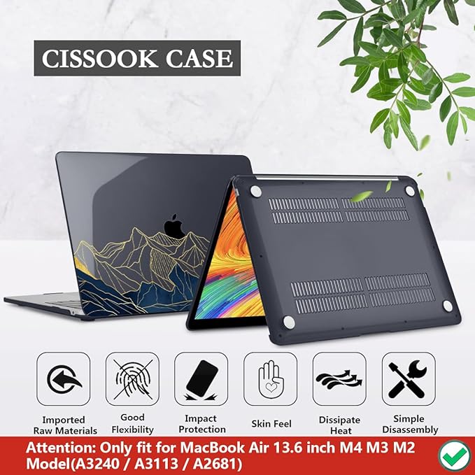 CISSOOK Compatible with MacBook Air 13.6 Inch Case A3449 A3240 A3113 A2681, Laptop Hard Shell Mountain Sunshine Cover with Keyboard Cover for MacBook Air 13 M2 M3 M4 M5 Release 2022 2024 2025 2026