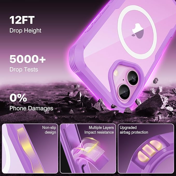CENHUFO Magnetic Privacy for iPhone 16 Case [Compatible with Magsafe] Full Body Phone Case Built-in 9H Tempered Glass Privacy Screen Protector and Camera Lens Cover, Shockproof Bumper Clear -Rose Pink