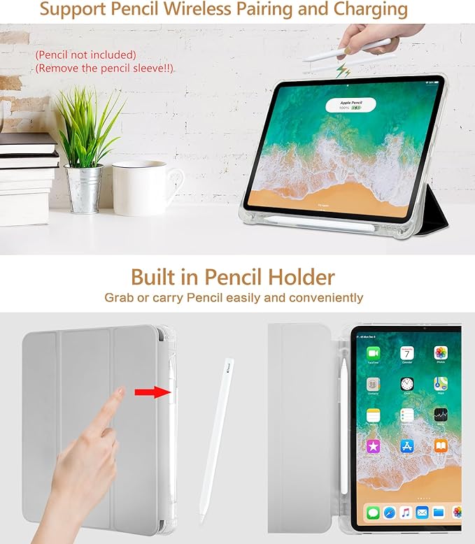 for iPad Air 11 Inch Case M4/M3/M2 2026, for iPads Air 5Th/4Th Gen Cases,for iPad Pro 11 Inch Case 4Th/3Rd/2Nd/1St Generation Slim Pencil Holder 2 Viewing Stand Typing Stand, Black Flower