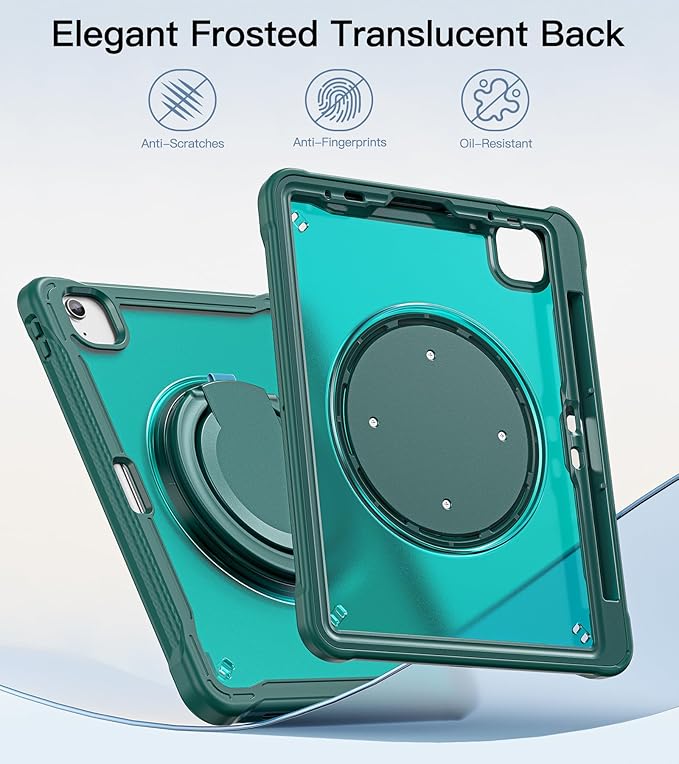 BATYUE Case for iPad Air 11-inch M4(2026)/M3(2025)/M2(2024), iPad Air 4/5 10.9" & Pro 11" 2018-2022 - Shockproof Case with 360° Rotating Stand & Handle, Pencil Holder, Shoulder Strap,MidnightGreen