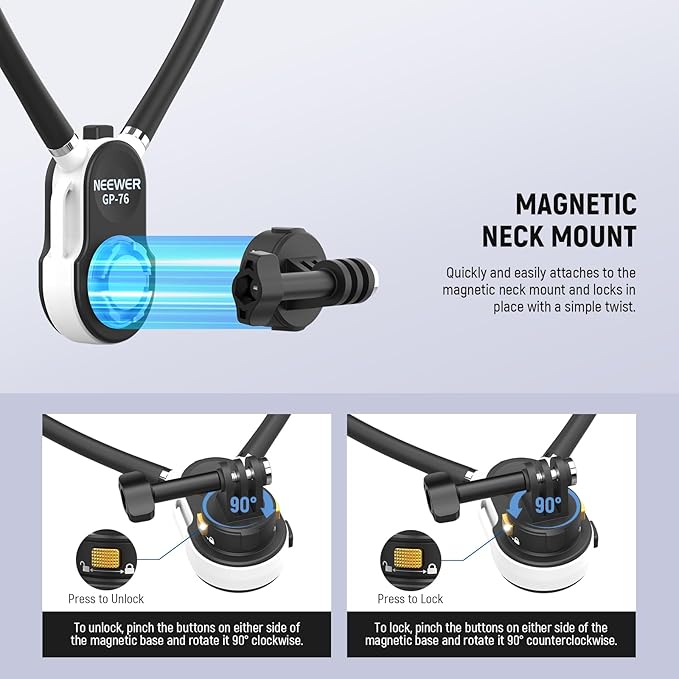 NEEWER GP-76 Magnetic Neck Mount Compatible with GoPro DJI Action Cameras, Quick Release Neck Holder with Air Cushion & Adjustable Chest Strap, Accessories Kit for POV Video Recording Vlogging
