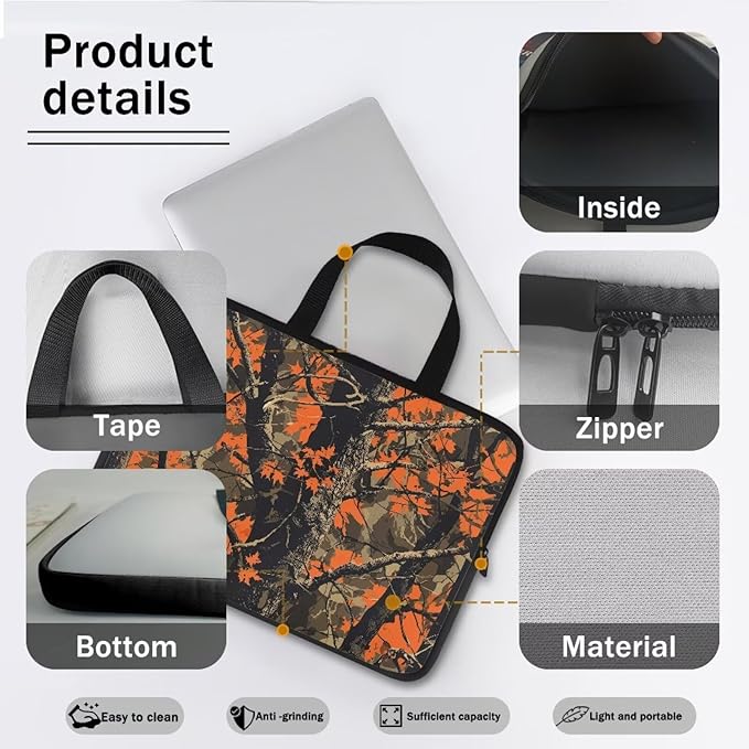 Orange Camo Forest Laptop Sleeve 15 Inch Womens Mens Laptop Tote Bag Waterproof Computer Tablet Handbag Case with Handle Carrying Case Laptop Cover for Travel/Business/School/Office