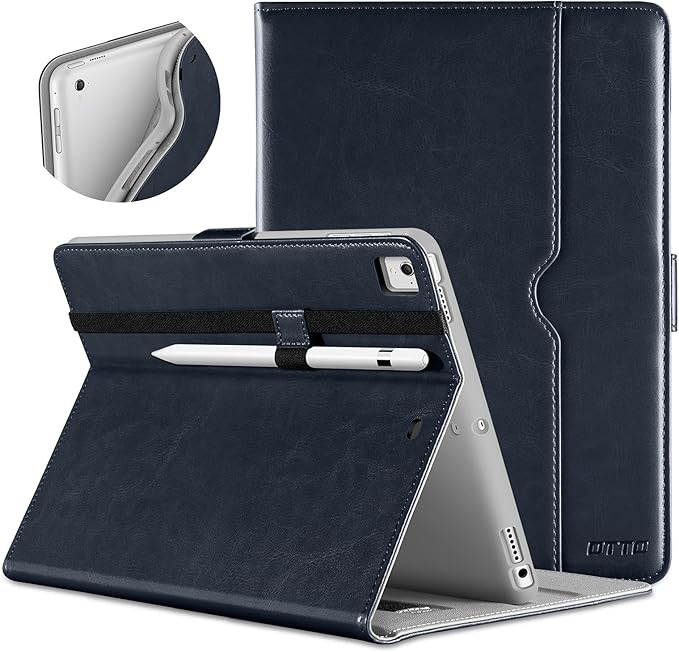 DTTO for iPad 9.7 Inch 5th/6th Generation 2018/2017 Case with Apple Pencil Holder, Premium Leather Folio Stand Cover Case for Apple iPad 9.7 inch, Also Fit iPad Pro 9.7/Air 2/Air - Blue