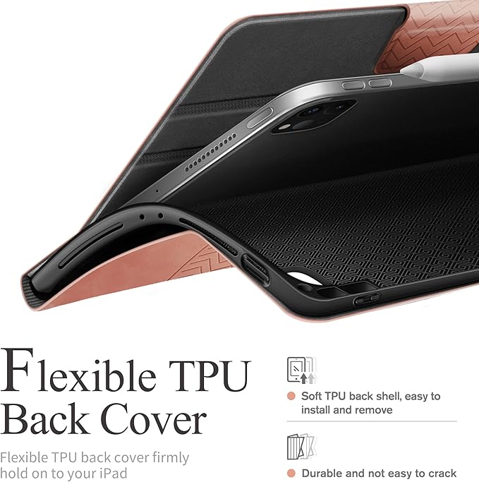 auaua Case for iPad Pro 12.9 6th/5th/4th/3rd Generation 2022/2021/2020/2018, Slim Durable Leather Stand Cover with Pencil Holder, Auto Sleep/Wake (Pink)