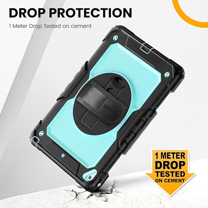 Timecity Case for iPad 6th/5th Generatio 9.7 Inch 2018/2017 with Rotating Stand/Strap, Full-Body Silicone+PC Protective Case for iPad 5th/6th Gen/Air 2/ Pro 9.7 - SkyBlue