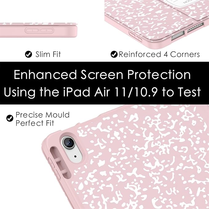 Soke Case for New iPad Air 11 Inch (M4/M3/M2, 2026-2024), iPad Air 5th/4th Generation 10.9 Inch (2020-2022) with Pencil Holder, Soft TPU Back Cover & Auto Sleep/Wake, Book Pink