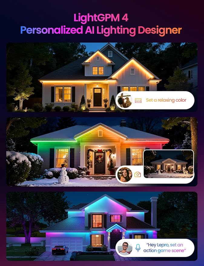 Lepro SW1 AI Smart Outdoor LED Strip Lights - 98.4ft IP65 Waterproof RGBCW Light Strips, 2700K-5700K Tunable Warm White, APP Control(No Remote), 2.4G Wi-Fi Lights for Holiday Decor, House, Porch, Eave