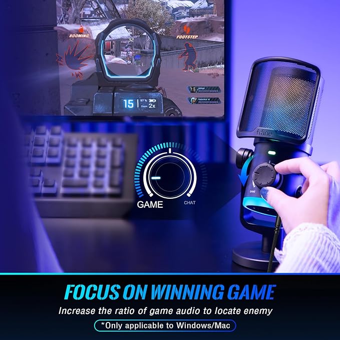 FIFINE Gaming PC Microphone, USB Streaming Microphone with Game Chat Balance, Computer Condenser Desktop RGB Mic with Mute Button, Noise Cancellation for Podcast/Twitch/Discord-AMPLIGAME AM6