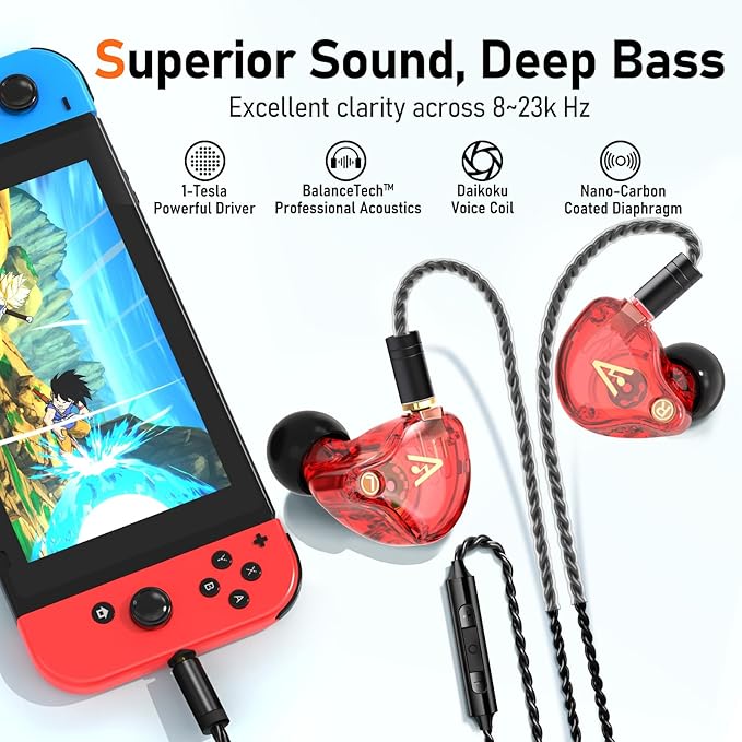 Vibes 202M Wired Earbuds - HiFi in Ear Monitor Headphones - Noise Isolating Ear Buds w/ Mic - Clear Sound, Deep Bass & Comfort-Fit Gaming Earphones - MMCX to 3.5mm & Silver Plated Cord, Carrying Case