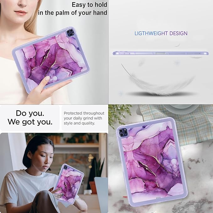 for iPad Pro 12.9 inch Tablet Case 6th/5th/4th/3rd Generation (2022/2021/2020/2018) Lightweight Glitter Bling Soft TPU Back Shockproof Cover Flexible Silicone Bumper Shell, Purple Marble