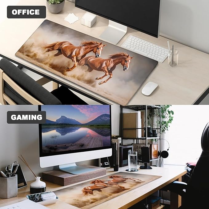 Wild Horse Running Gaming Mouse Pad – 12x31.5in Large Extended Desk Mat with High-Speed Galloping Design – Non-Slip Rubber Mousepad for Office Home – Deskmat Gifts for Animal Lovers Decor