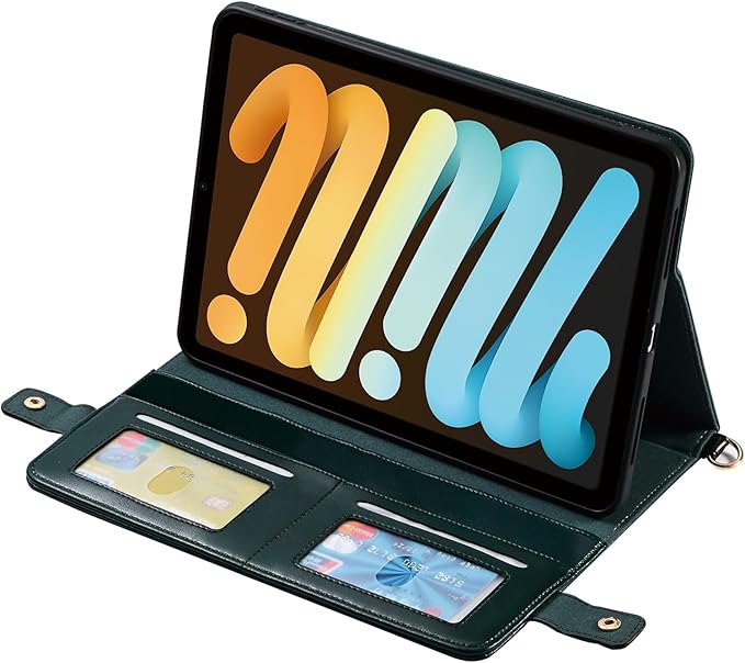 Handbag Case for iPad Mini A17 Pro (2024/2021), Techcircle Folio Stand PU Leather Crossbody iPad Mini 7/6 Cover with Pencil Holder+Card Slots Wallet Case with Shoulder Strap+Hand Strap, Midnight Green