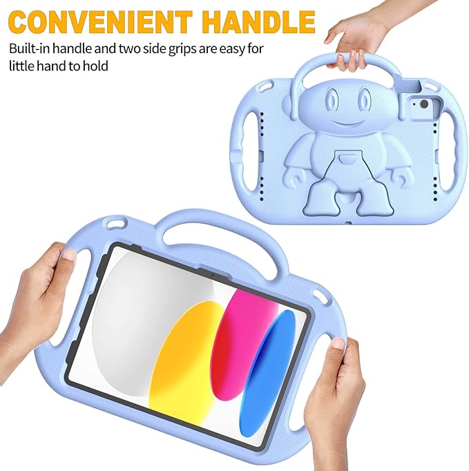 Kids Case for iPad 11th Generation (A16) 11" 2025 & 10th Gen 10.9" 2022 & iPad Air 11" 2025/2024 & Air 5th/4th Gen & Pro 11, Protective Cover with Shoulder Strap Handle Stand, Light Blue