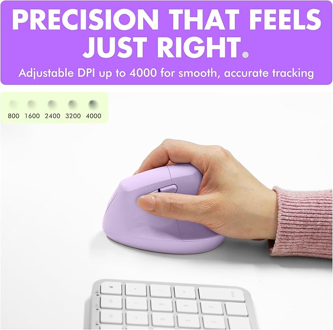 X9 Performance Wireless Vertical Ergonomic Mouse - (BT + 2.4Ghz) - Click in Comfort - Up to 4000 DPI, 6 Button, Rechargeable - Bluetooth Ergonomic Vertical Mouse Wireless - for Mac and PC - Purple
