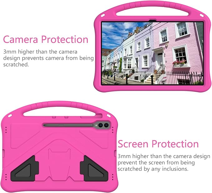 Kids Case for Samsung Galaxy Tab S10 Ultra/S9 S8 Ultra 14.6-inch Tablet, Techcircle Light Weight Shock Proof EVA Foam Handle Rugged Stand Protective Cover, Rose