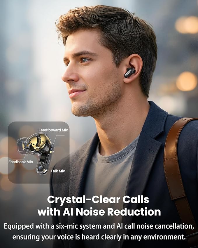 TOZO NC20 Pro Active Noise Cancelling Wireless Earbuds with Smart Touch Screen, LDAC Hi-Res Audio, Stereo Bass, 6 Mics AI Call Ear Buds, 80H Playtime, IPX8 Waterproof, 32 EQ via App, Wireless Charging