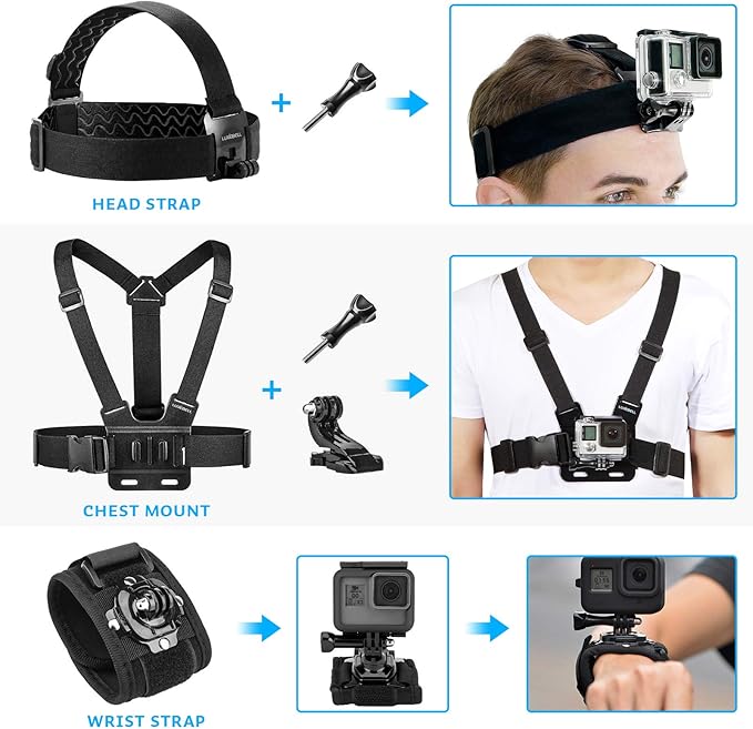 Luxebell Accessories Kit for AKASO EK5000 EK7000 4K WiFi Action Camera GoPro Hero 12 11 10 9 8 7 6 5/Session 5/Hero 4/3+/3/2/1 Max Fusion SJ4000 SJ5000 (14-in-1)