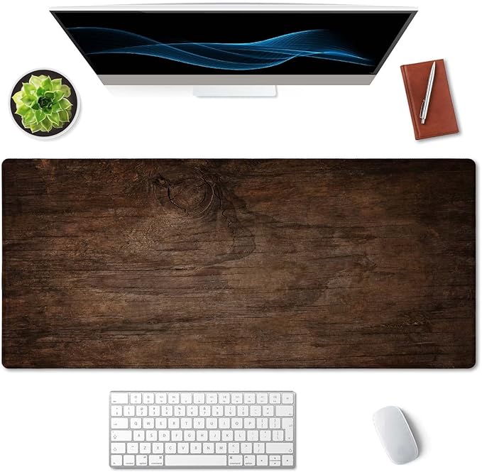 SSOIU Extended Gaming Mouse Pad (35.5x15.7 in), Large Non-Slip Rubber Base Mousepad with Stitched Edges, Waterproof Keyboard Mouse Mat Desk Pad for Work, Game, Office, Home - Texture of Bark Wood