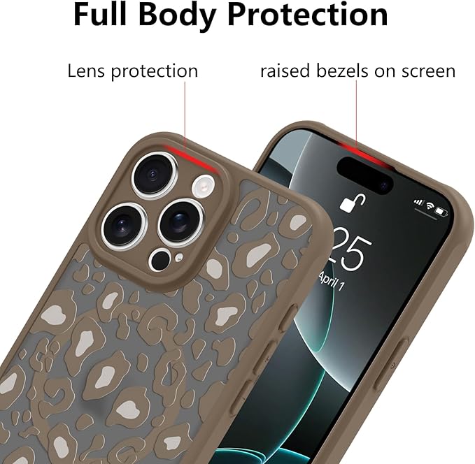 KANGHAR Case for iPhone 16 Pro Max Brown Leopard Printed Pattern Compatible with Magsafe Cute Cheetah Protective Magnetic Case for Girls Women 6.9"