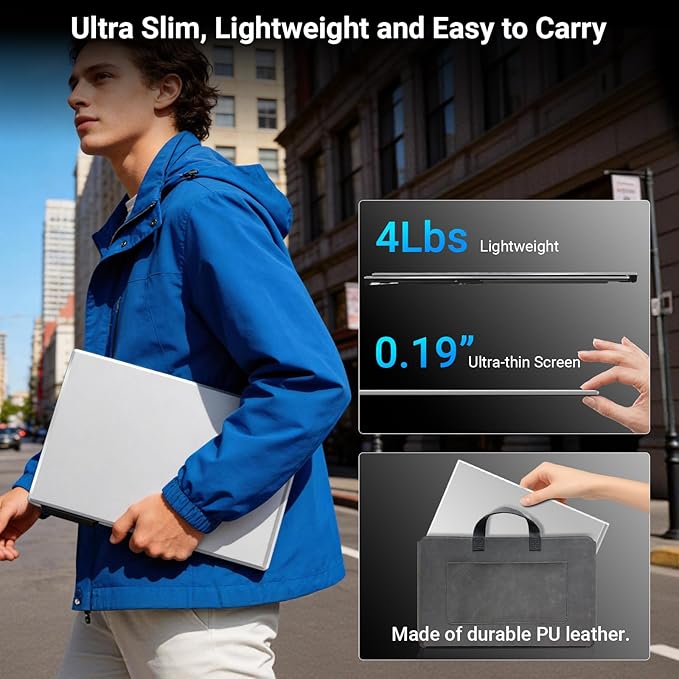 15.6" Laptop Screen Extender, 1080P FHD Triple Portable Monitor for Laptops, Ultra-Slim Travel Dual Monitor Fit for 13-17.3" Laptops, USB-C Plug&Play Extended Screen Compatible with Win/Mac/Android