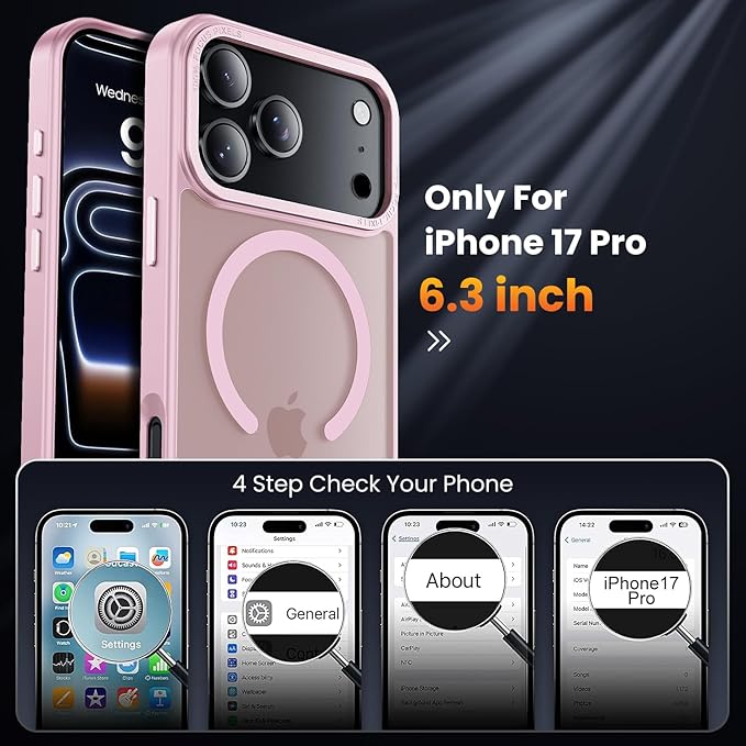 for iPhone 17 Pro Case with 2X Screen Protectors [Compatible with MagSafe] Military Grade Drop Protection Skin Feeling Cover Shockproof Slim Fit iPhone 17 Pro Phone Case 6.3 inch,Light Pink
