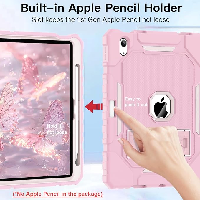 ZoneFoker Case for iPad (A16) 11th/10th Generation 11/10.9 inch 2025/2022, Heavy Duty Military Grade Shockproof Rugged Cover with Pencil Holder/Stand for i Pad 11th / 10 th Gen (Light Pink)