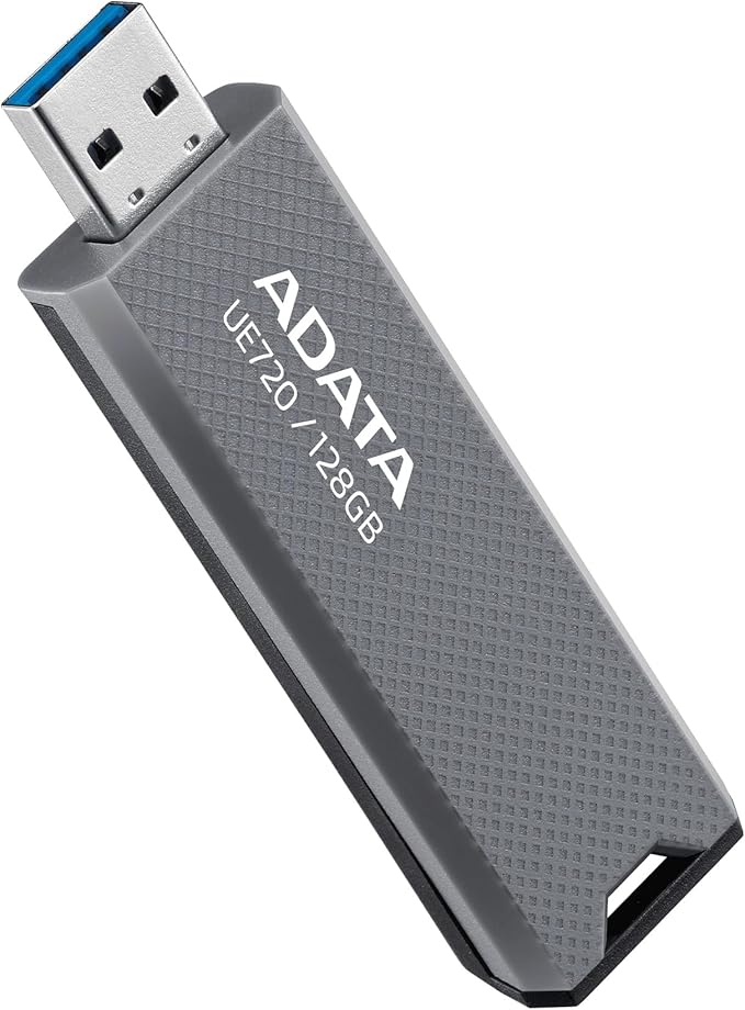 ADATA UE720 USB Flash Drive - 128GB USB 3.2 Gen2 Flash Drive for High Speed Data Transfer - Up to 350MB/s - Capless Push Design - USB 10Gbps External Storage - Grey - 1 Count