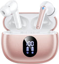 ZZU Wireless Earbuds Bass Stereo Headphones Bluetooth 5.3 Ear Buds, 48H Playtime, LED Display in Ear Earphones with Mic, IPX7 Waterproof, Touch Control Lightweight for iPhone/Sports/Laptop Rosegold