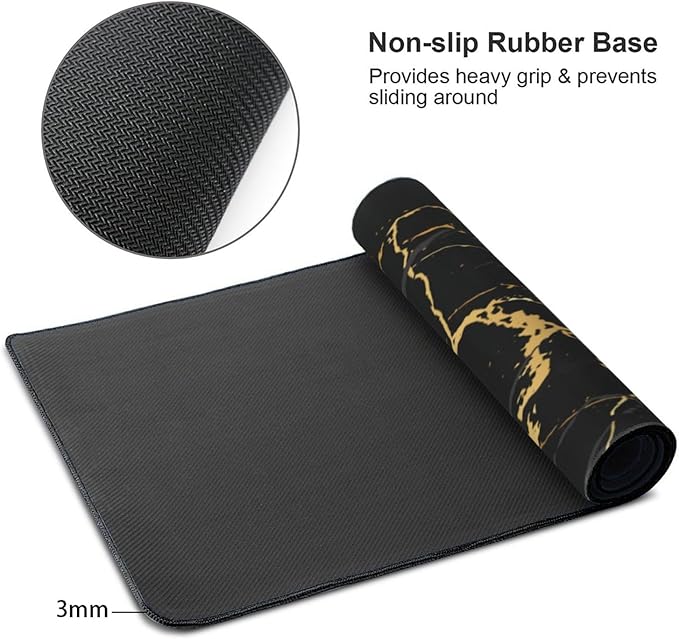 Black and Gold Marble Texture Mouse Pads XXL Extended Mousepad with Stitched Edges Non-Slip Rubber Base Computer Keyboard Pad Desk Mat for Home Office Desk Decor, 35.4" X 15.7"