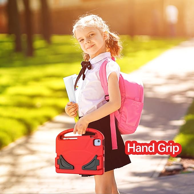 YIHE Kids Case for iPad A16 11th Generation (11" 2025) & 10th Gen (10.9" 2022) | Shockproof Tablet Cover with Built-in Screen Protector & Pencil Holder for iPad 10.9/11 Inch, Red Black