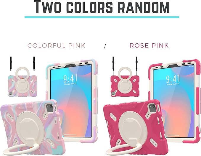 Triple Shockproof Case for iPad Air 5th/4th Generation 10.9 inch 2022/2020 and iPad Pro 11 Case 2022 2021 2020 2018 Gen, Kids Boy Girl Cover with Kickstand & Shoulder Strap (Pink)