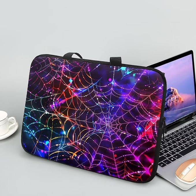 Colorful Spider Cobweb 15 Inch Laptop Sleeve Laptop Cover Computer Bag Tablet Carrying Case with Handle Business Tote Bags Notebook Sleeves Handbag for Halloween Decorations