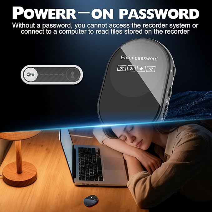 128GB small‌ Voice Recorder,Voice-activated recording,with playback and password management,AI noise and Scheduled recording,reduction Portable recording device,for meetings/lectures/classroom,MP3