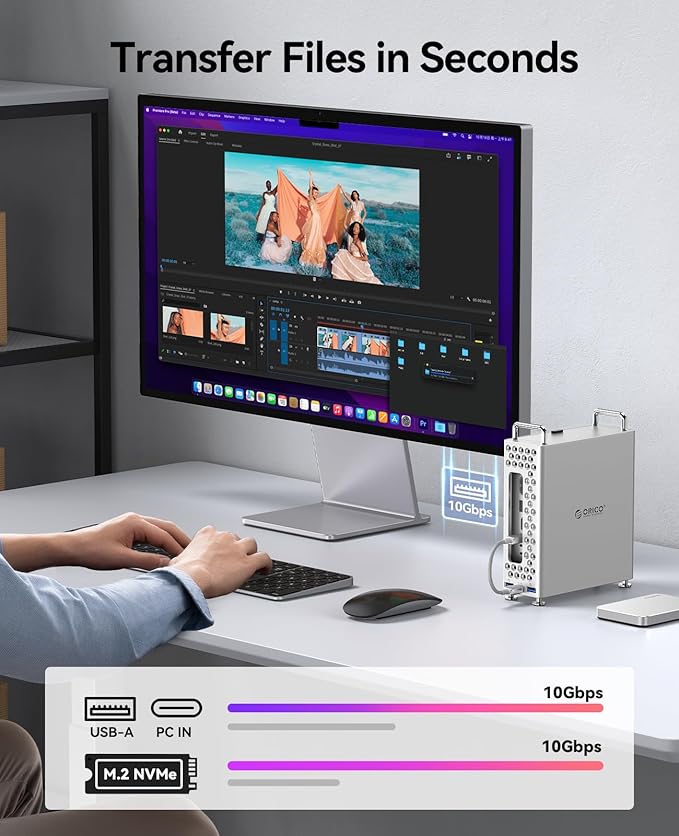 ORICO MiniPro Stand with 1TB NVMe SSD(Built-in no Remove), 4-in-1 USB-C Hub for Mac mini, 10Gbps High-Speed Data Transfer, Tool-Free Design, External Storage Solution (MS10-1T)
