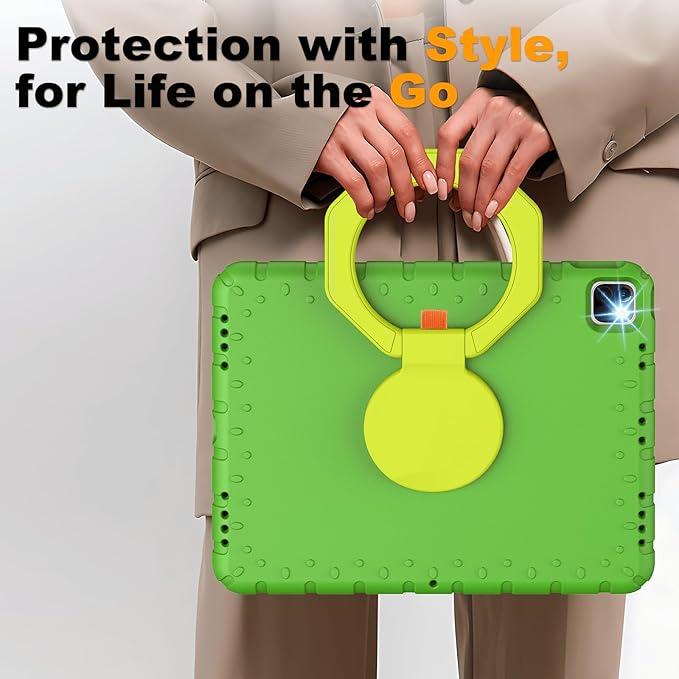 for iPad Pro 12.9 Case 6th/5th/4th/3rd Generation with 360° Rotating Stand & Pencil Holder, Heavy Duty Cute Cover for iPad Pro 12.9 inch 2022/2021/2020/2018, Green