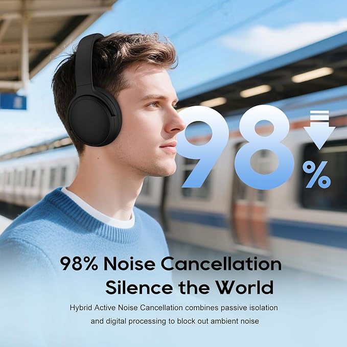 Srhythm NiceComfort 35 (2nd Gen) Hybrid Noise Cancelling Headphones,Wireless Bluetooth 6.0, 5Microphones with ENC,Transparency,Spatial Audio,140H Playtime,Low Latency,Custom EQ via App