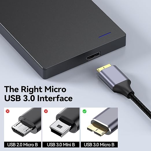 USB C to Micro B 3.0 Cable 6ft, 10Gbps External Hard Drive Micro-B to Type C Cord Data Transfer Replacement for Seagate Toshiba WD My Passport LaCie, Brother Scanner, Laptop, MacBook Pro/Air, Tablet