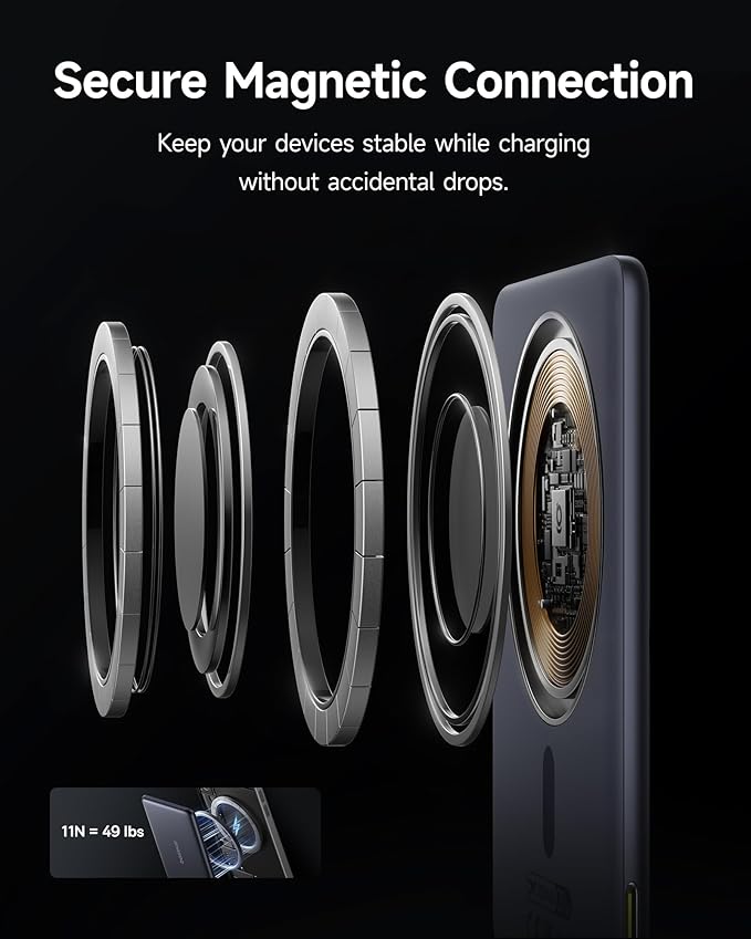 Baseus Picogo Power Bank, Smallest 5,000mAh Magnetic Wireless Charger with USB-C Braided Cable, Fast Charging Portable Battery Pack, NTC Safety Alloy Travel Essential for iPhone 7 Pro Max/17 Air/17e