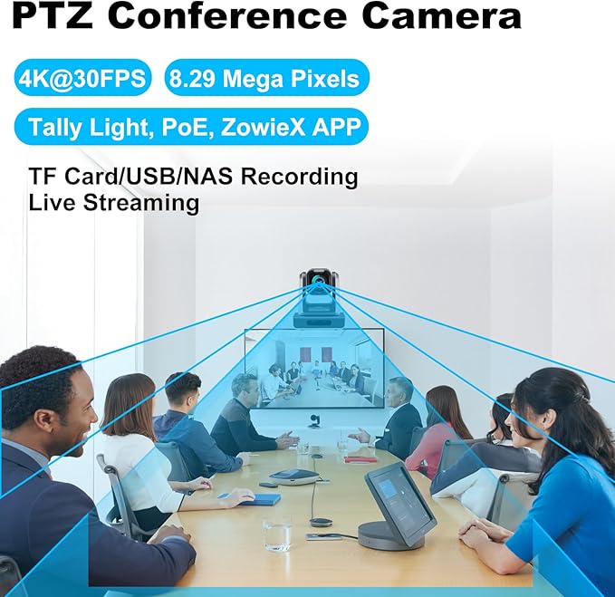 zowietek 4K PTZ Conference Camera, ZowiePTZ, Ergo-Ease Remote Control, ZowieX APP Manager, 18X Optical+12X Digital Zoom, HDMI/USB, RTSP/RTMP(s)/SRT Stream, Meeting, Church, Event, Teaching