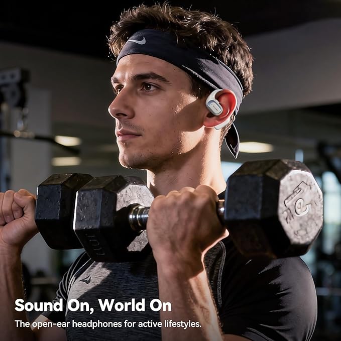 TECKNET Open Ear Headphones, Over the Ear Earbuds with Bluetooth 6.0, Smart Digital Display, 40H Playtime, IPX5 Waterproof, USB-C Fast Charging, Touch Control for Travel, Cycling, Running, White
