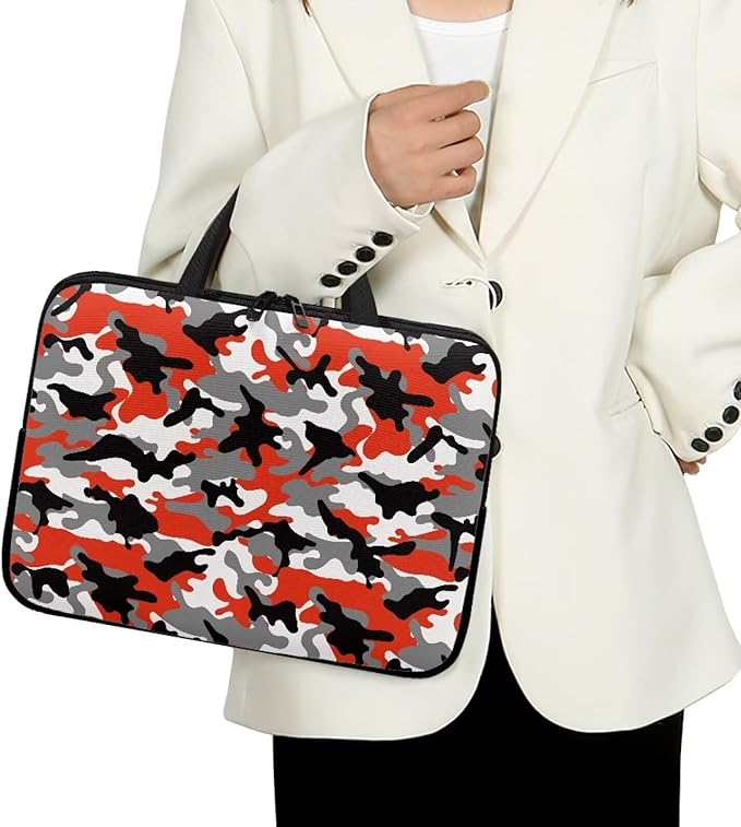 12 Inch Red Camo Laptop Sleeve, Protective Tablet Case with Handle, Water Resistant Zipper Computer Bag Carrying Case Notebook Cover Messenger Briefcase, Gifts for Men Women