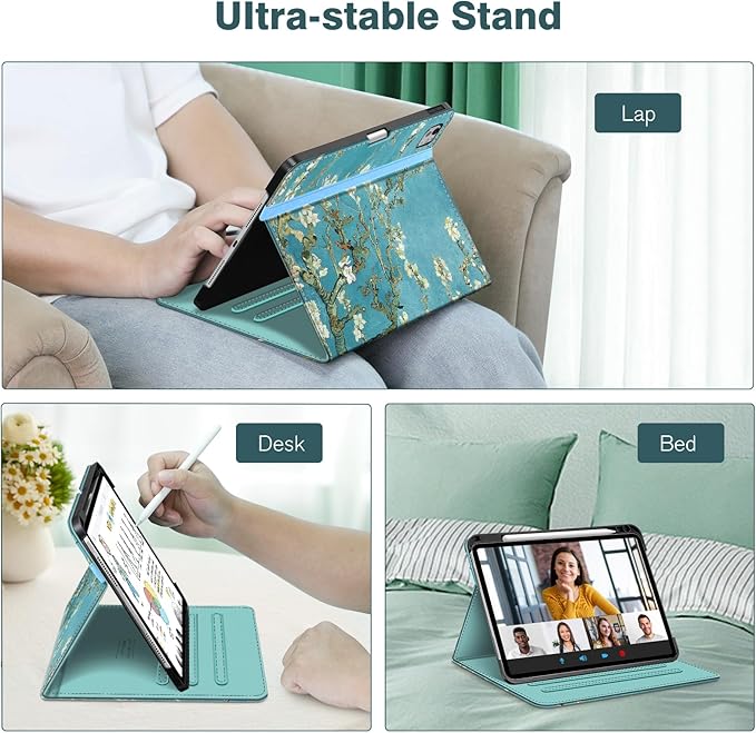 Fintie Folio Case for iPad Pro 11-inch (M5) 2025 / (M4) 2024, Magnetic Multi-Angle Smart Stand Cover with Built-in Pencil Holder & Pocket, Auto Sleep/Wake, Blossom