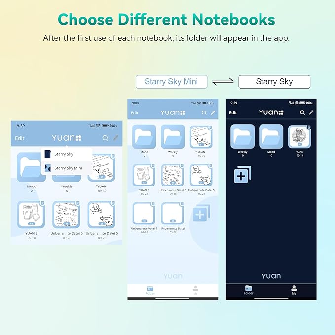 Yuan Smart Notebook, Smart Notebook with navy Hard Cover for Smart Pen Writing Set, 2/3 Lined Pages and 1/3 Blank Pages, 5.2" X 8.27", 94 Sheet/187 Pages, Yellow Elastic Closure and Bookmark